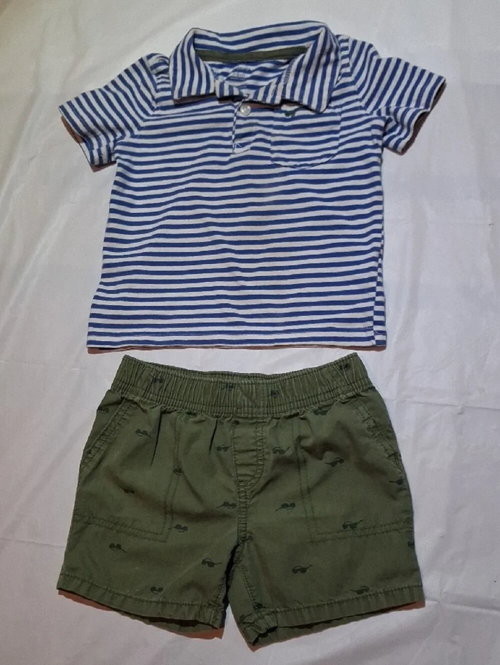Carter's Toddler Boy Preppy Striped Polo & Green Shorts Set 24 Months